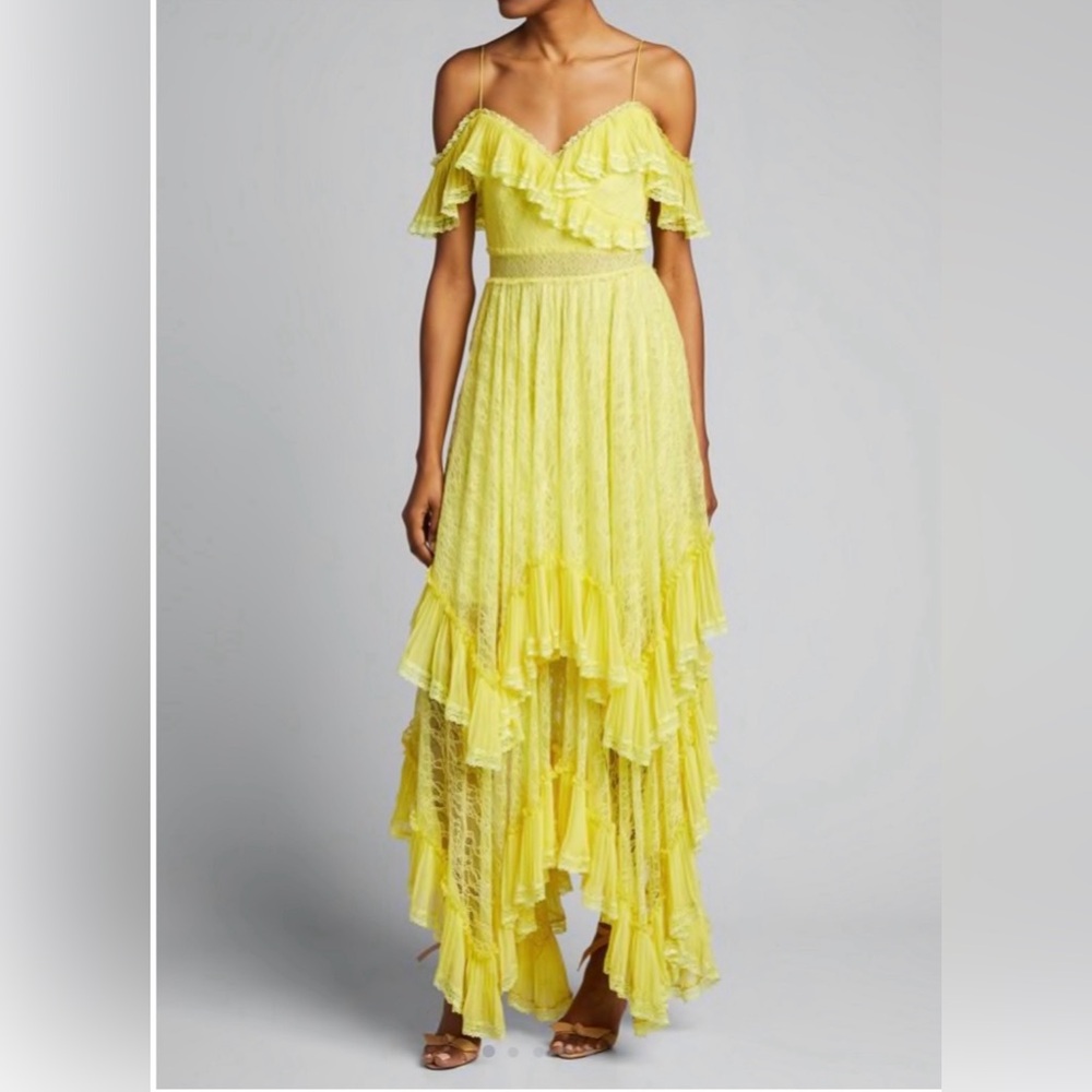 ALICE + OLIVIA Harper Cold Shoulder Hankerchief Dress in Yellow, Size 2